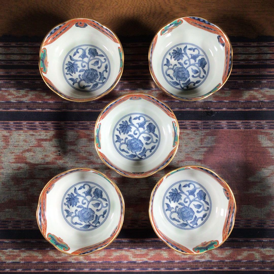 『楽しいうー特価』　青藍　『極彩』　金彩　小鉢　5枚