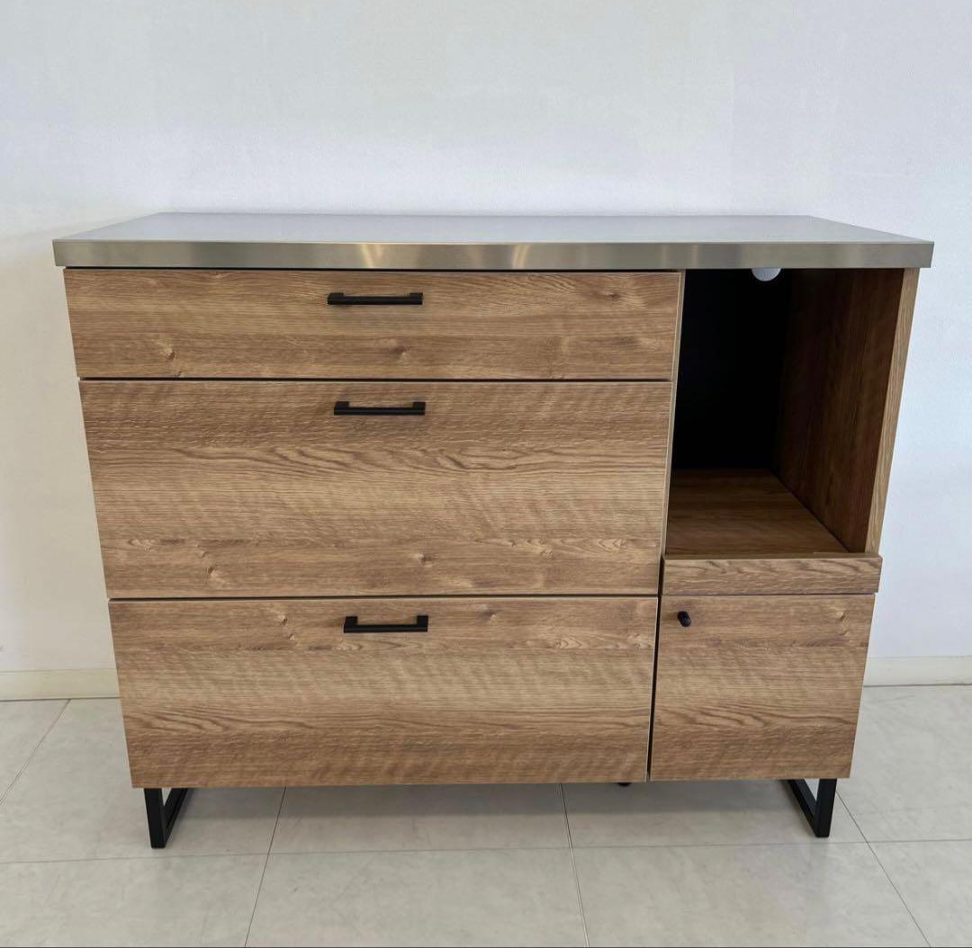 木目調キッチンカウンター 3引き出し