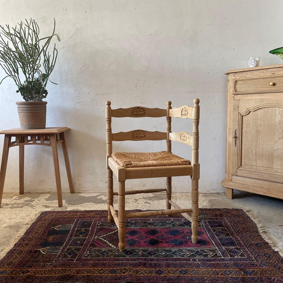 ビンテージ 藁 コーナーチェア 剥離