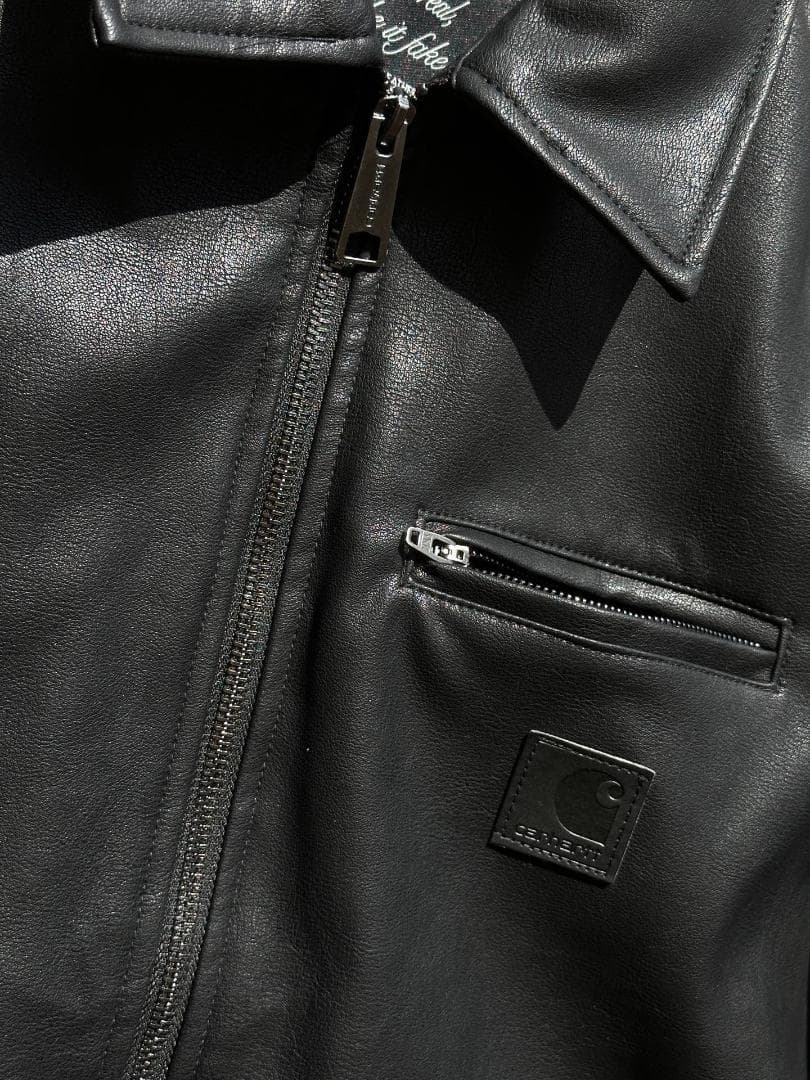 Carhartt WIP ブラックレザー ジップアップジャケット