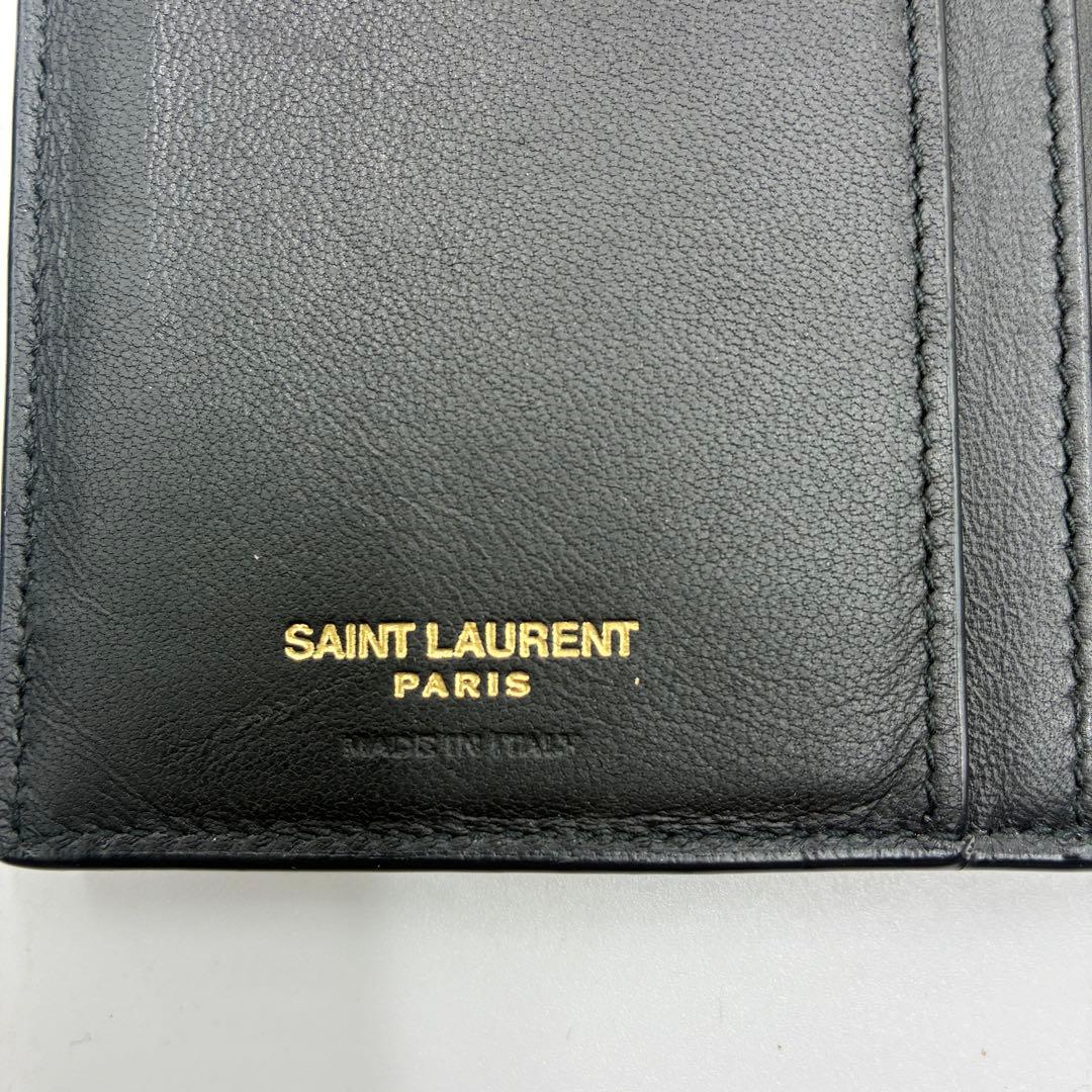 YSL クロコダイル風レザー 長財布 ブラック