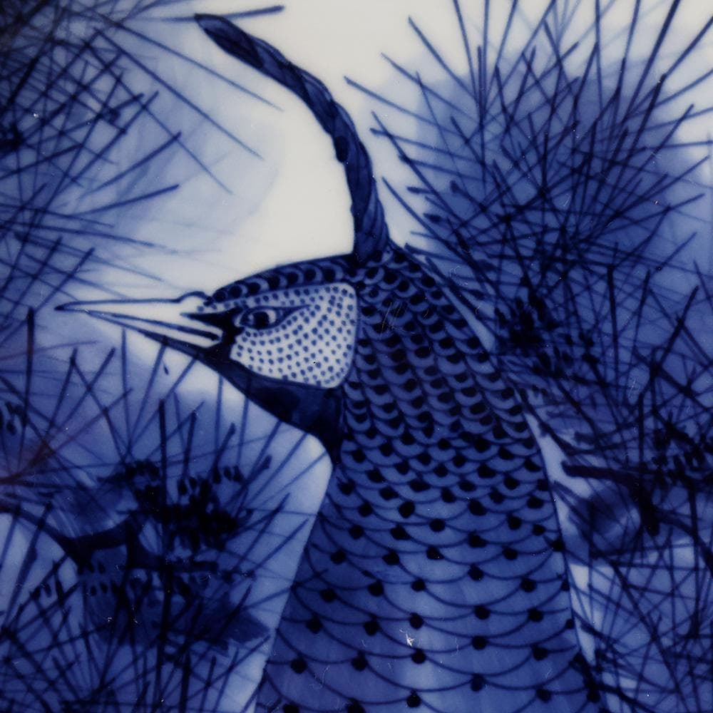 華山作 1尺5寸 染付 大皿 松 双雉図 飾皿 床の間飾 45㎝ 縁起物