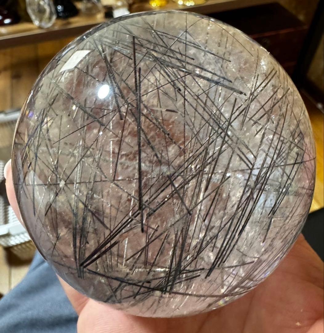 希少　極上品　大玉　ブラックルチルスフィア　透明度　水晶　丸玉　黒水晶