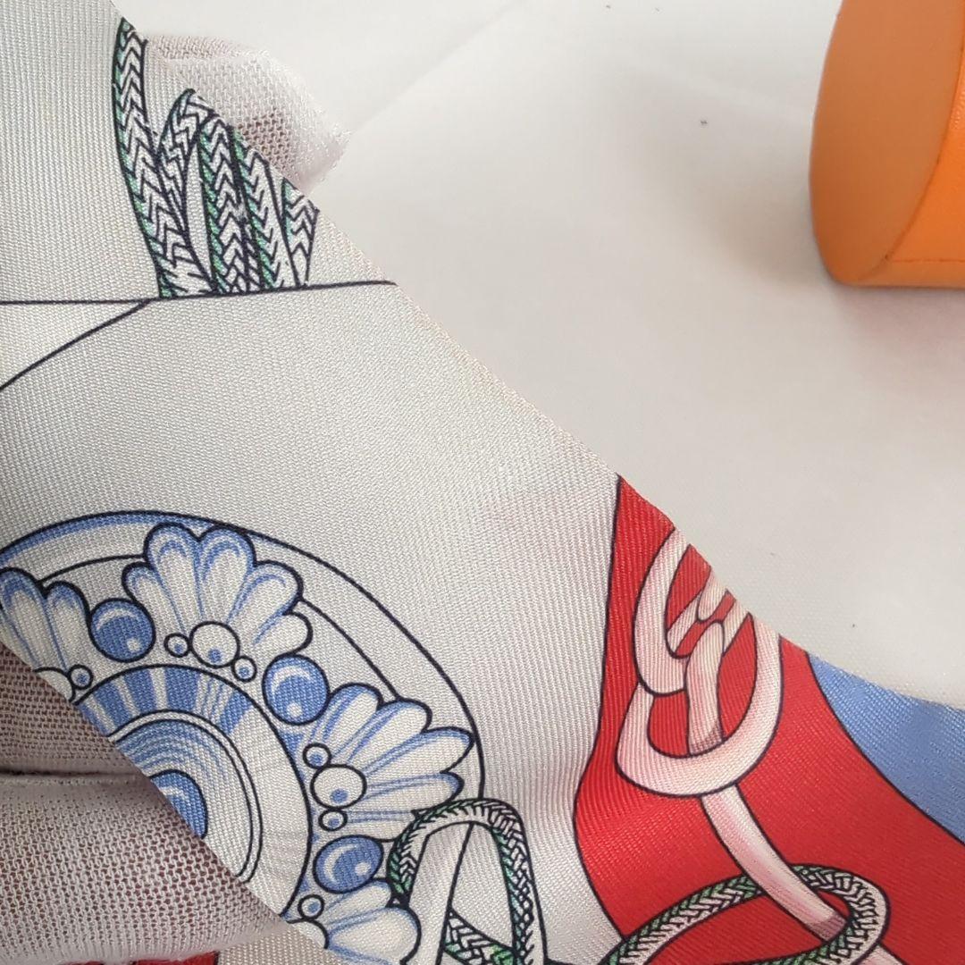 【良品】HERMES エルメス ツイリー レッド ホワイト