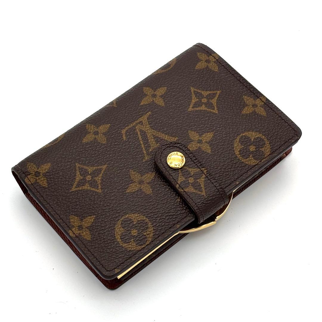 【美品】ルイヴィトン モノグラム ヴィエノワ 二つ折り財布 がま口 ブラウン