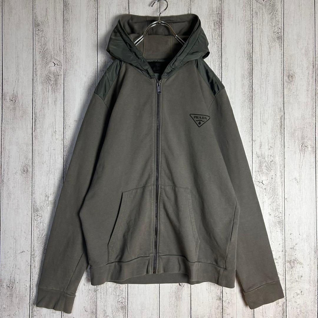 5964【希少XXLサイズ】プラダ‪☆三角ロゴ入りジップパーカー ナイロン切替