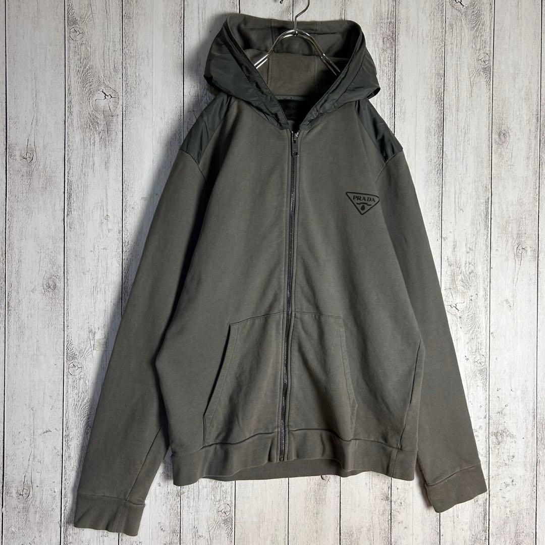 5964【希少XXLサイズ】プラダ‪☆三角ロゴ入りジップパーカー ナイロン切替