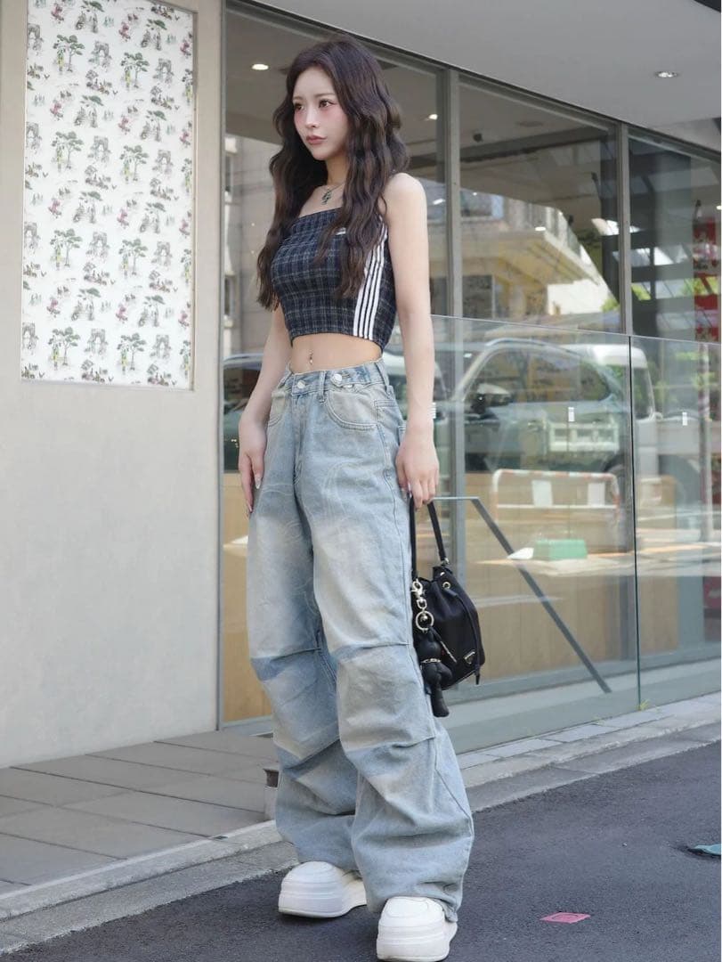 新品タグ付き ダーリッチ リメイクライクチェックベアトップ グリーン