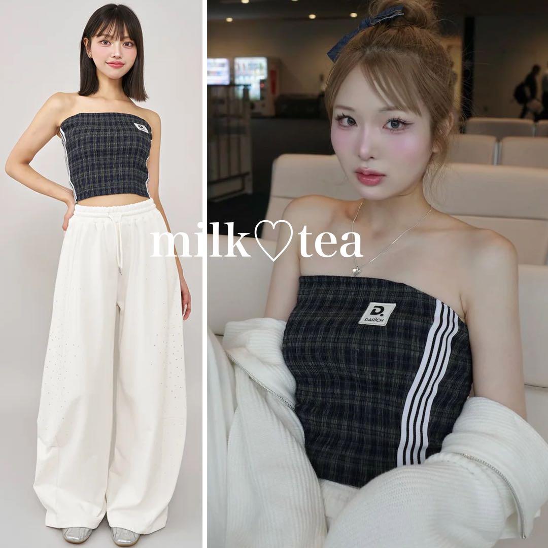 新品タグ付き ダーリッチ リメイクライクチェックベアトップ グリーン