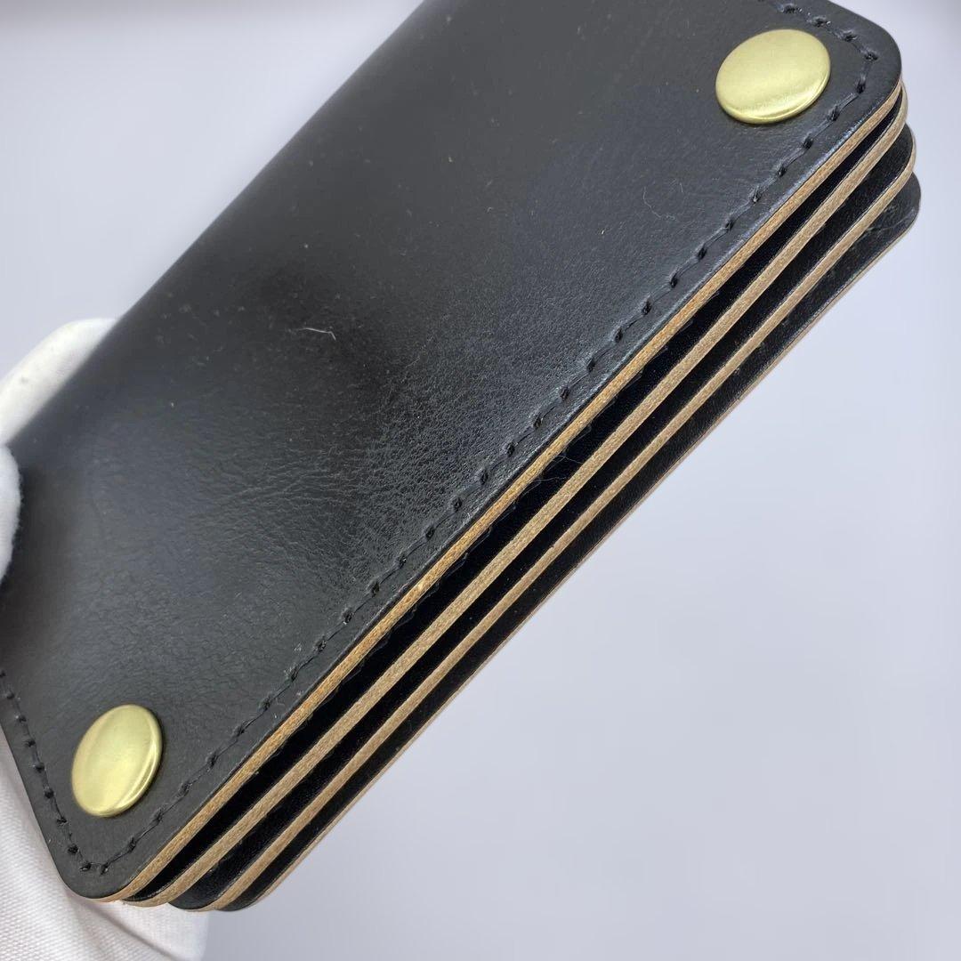 【無骨×上質】3層 丘染めブラック／ミドルトラッカーウォレットMTW