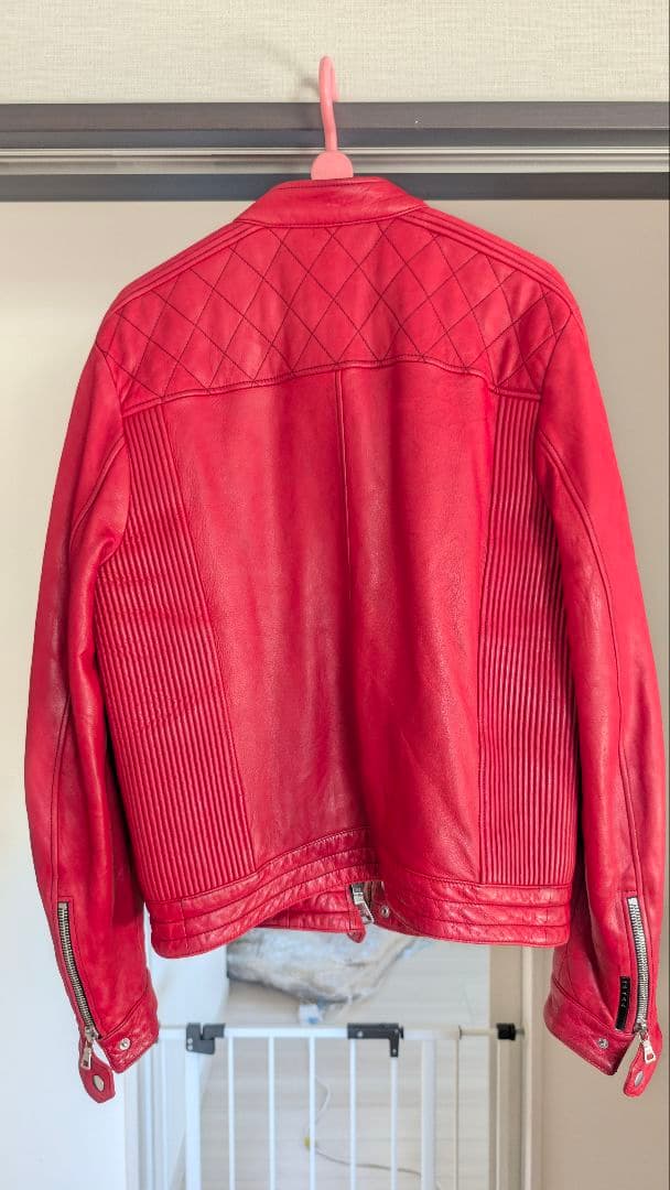 PRADA レッドレザーシングルライダースジャケット