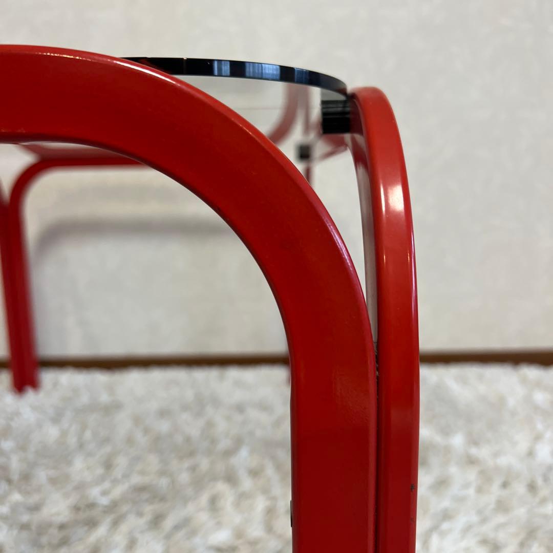 レトロポップ ガラステーブル アイアンテーブル グリッド柄 赤 80s 90s