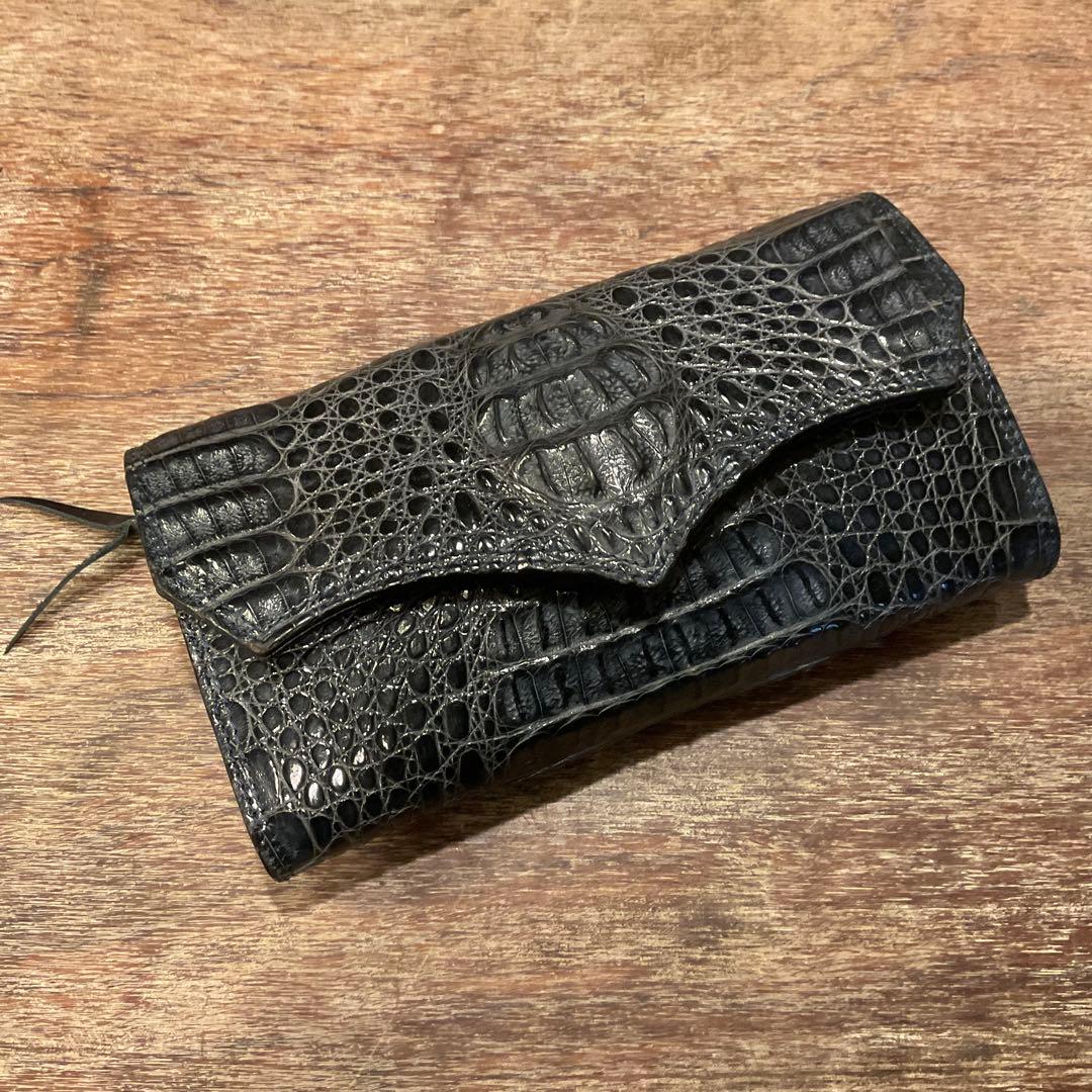 美品！マッドモンキー ワニ革 カイマン 財布 長財布 二つ折りクロコ ネイビー
