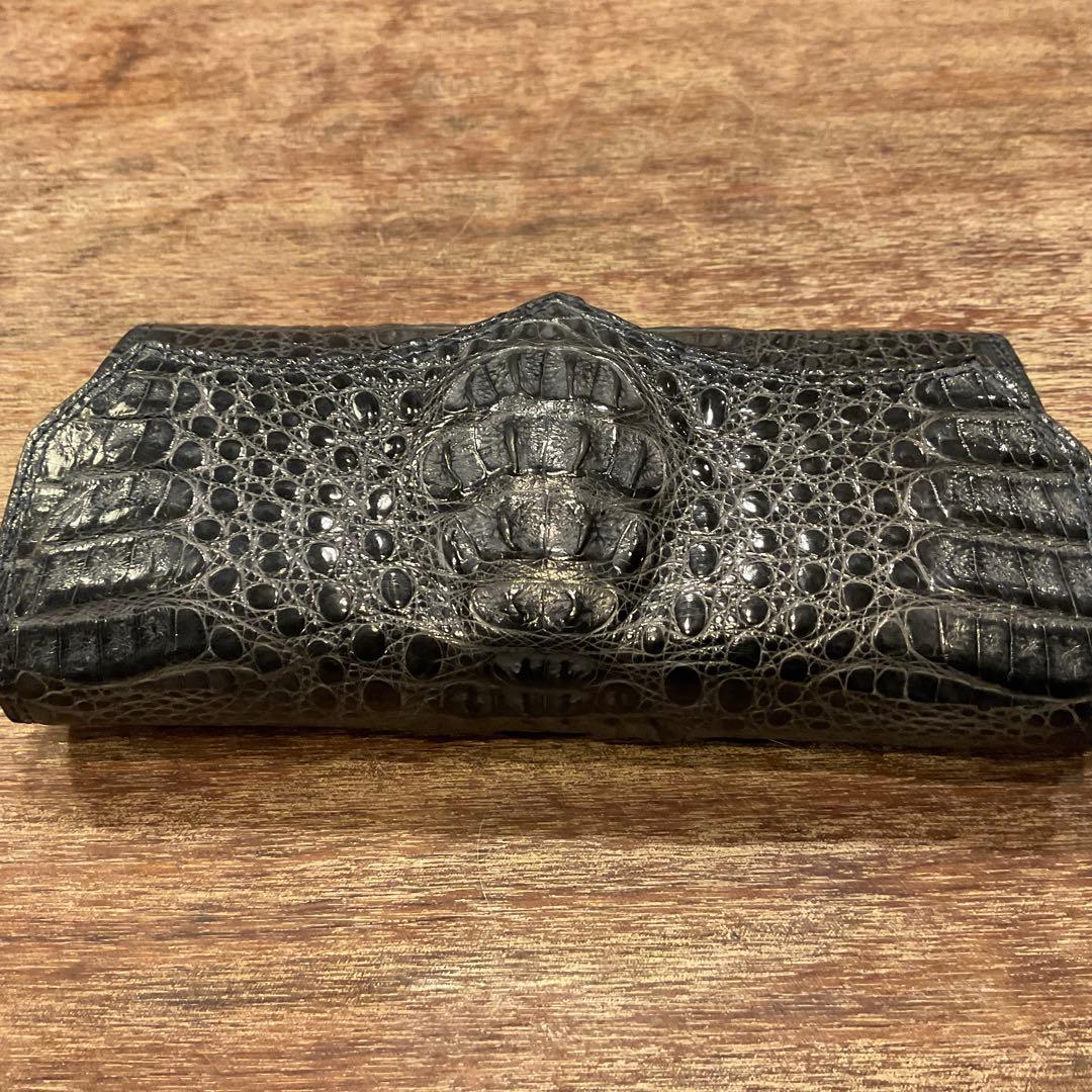 美品！マッドモンキー ワニ革 カイマン 財布 長財布 二つ折りクロコ ネイビー
