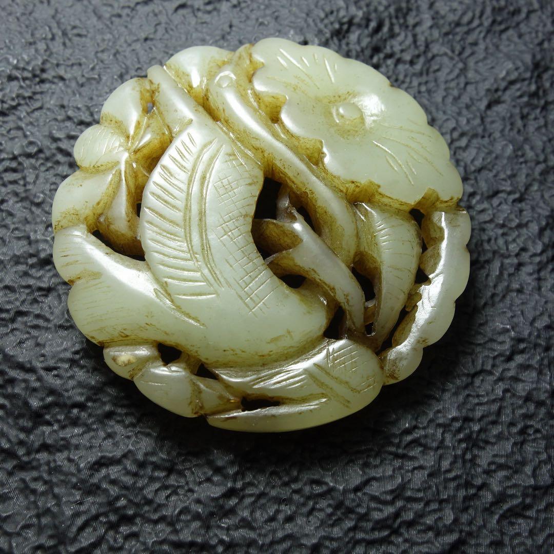 清時代 和田玉 天鵝 玉牌 中国古玉 彫刻 お守り 古美術 骨董 C1A208