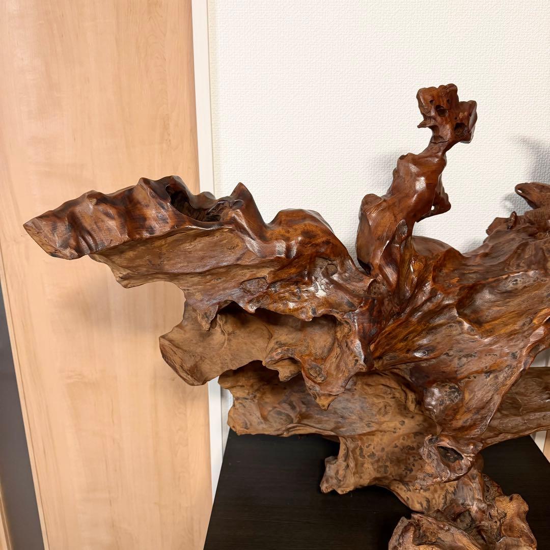 松無垢材一刀彫 虎 鷲 木彫り 置物 置き物 鷹 松の木 インテリア オブジェ