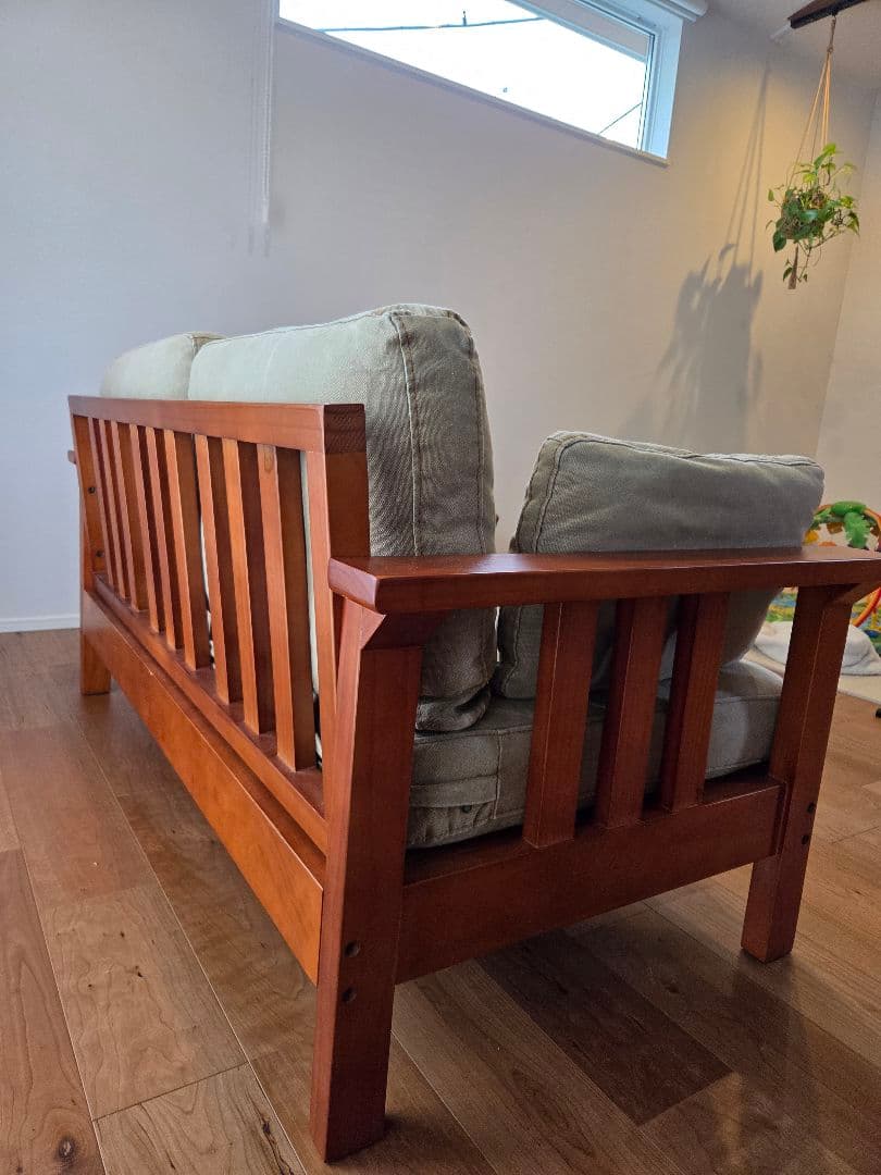 【美品】布製 2人掛けソファ 木製フレーム