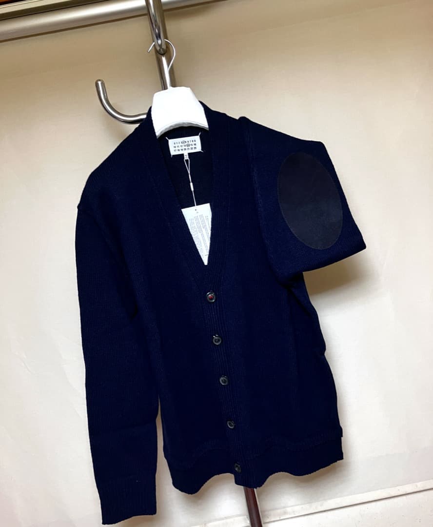 新品 M マルジェラ 23aw エルボーパッチニット カーディガン 紺 6615