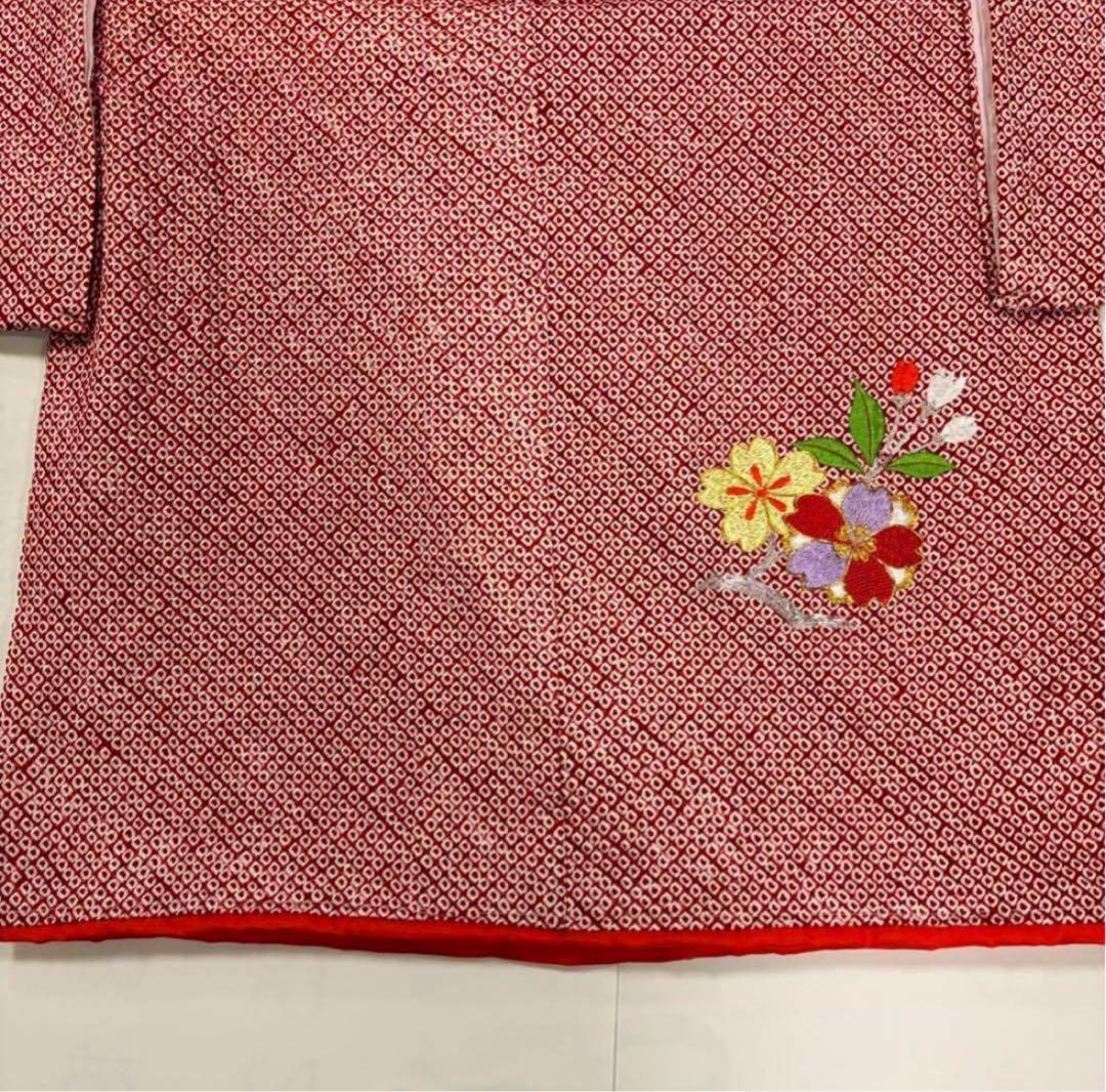 七五三　7歳女の子　正絹　豪華絞り　刺繍　高級本仕立　2点セット　熨斗目　桜
