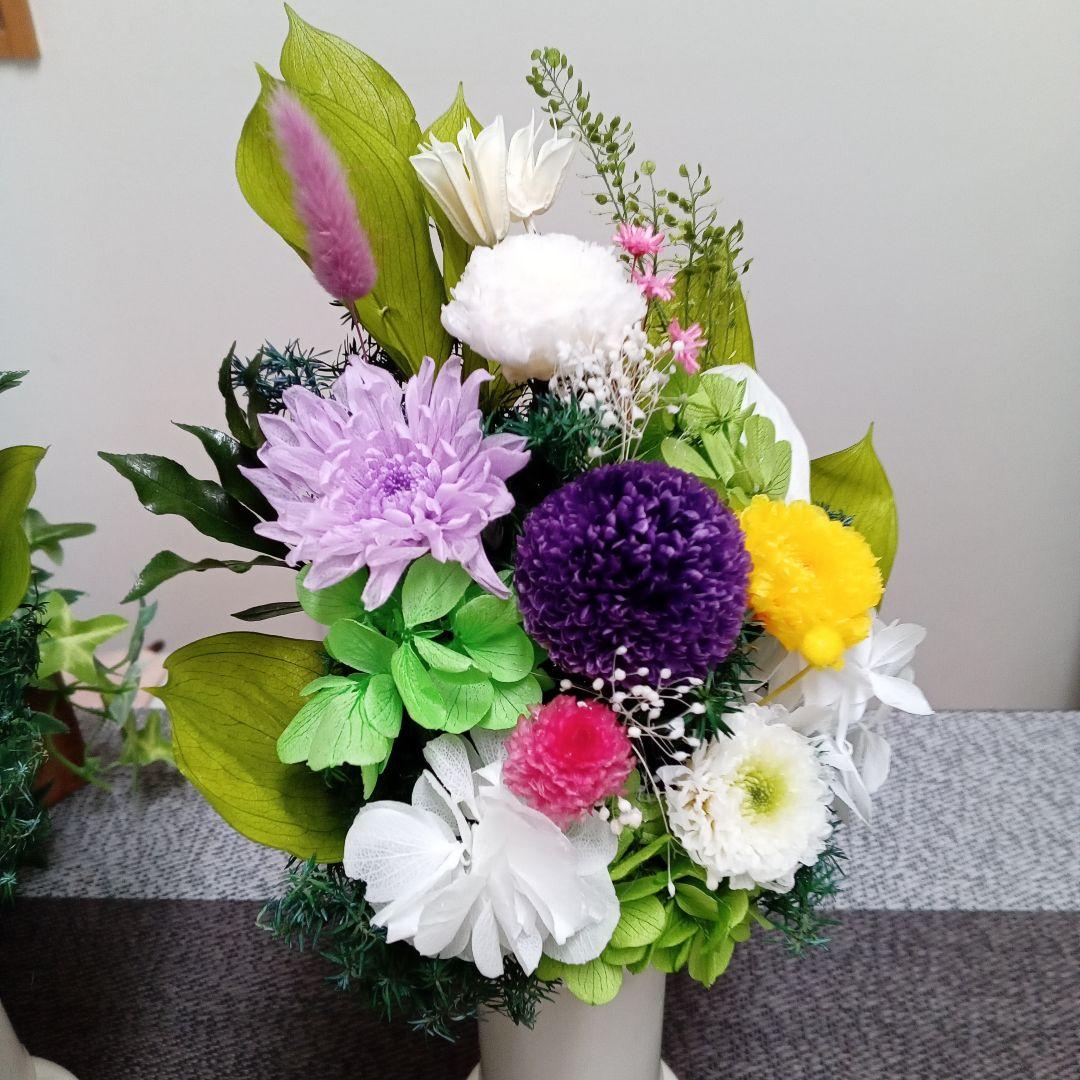 プリザーブドフラワー仏花　一対　お供え花　お仏壇花　花器一体型