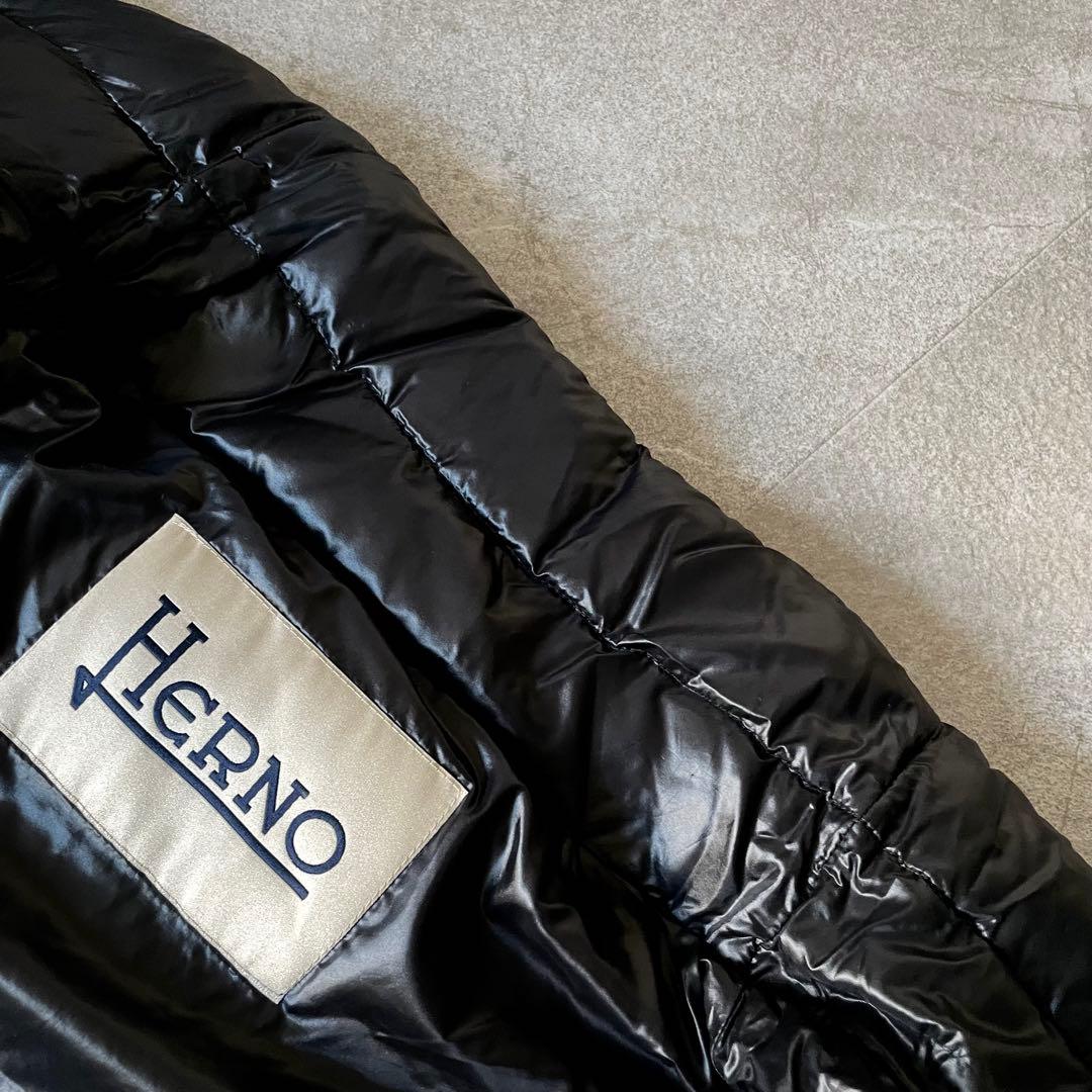 ヘルノ　ファー　切り替え　ダウンコート　ダウンジャケット　レディース　黒　44