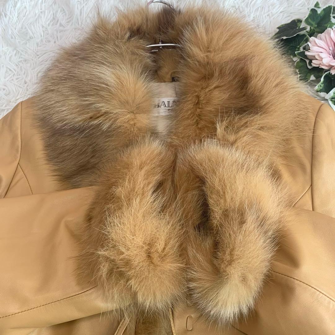 D63美品◆BALMAIN【羊革：ラム/シープ リアルファー◆レザージャケット】