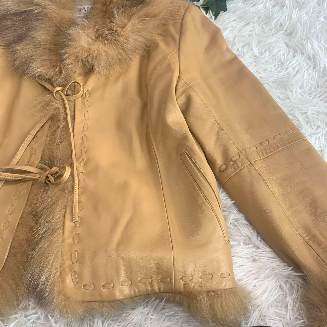 D63美品◆BALMAIN【羊革：ラム/シープ リアルファー◆レザージャケット】