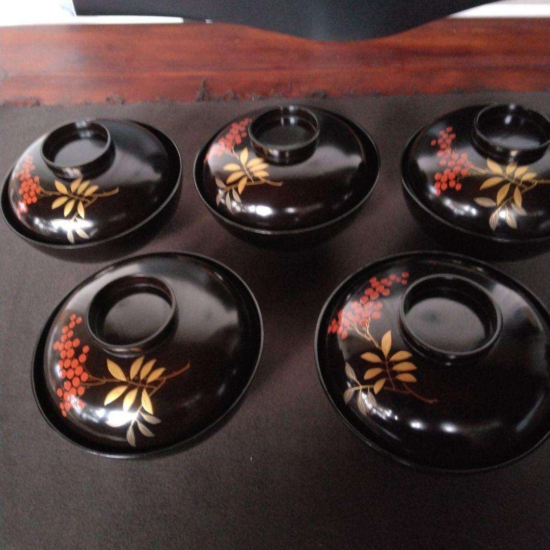 輪島塗り　お椀　蒔絵　南天