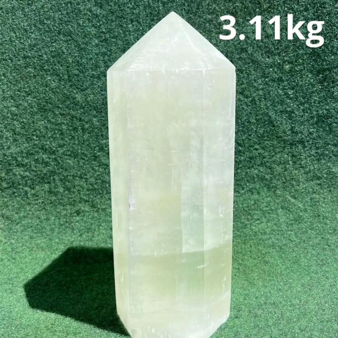 特大！ ほんのりグリーン カルサイト 六角柱 ポイント 天然石 パワーストーン