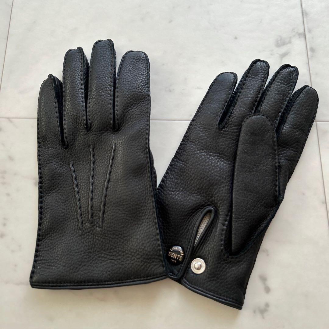 極美品 DENTS レザー 本革 手袋 8 カシミアライニング 黒 ブラック