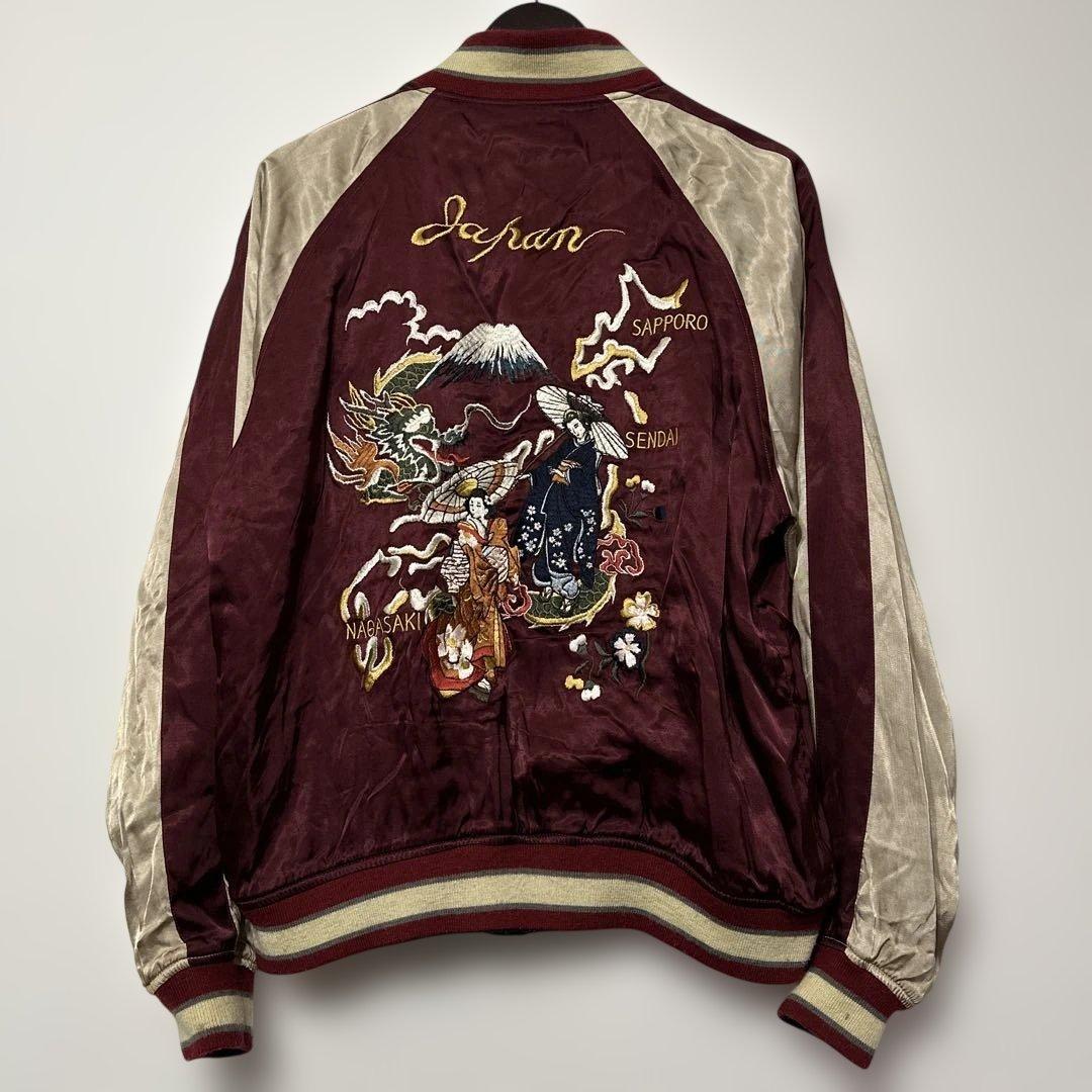 雅結 メンズ スカジャン リバーシブル レーヨン サテン 舞妓 芸者 龍 XL