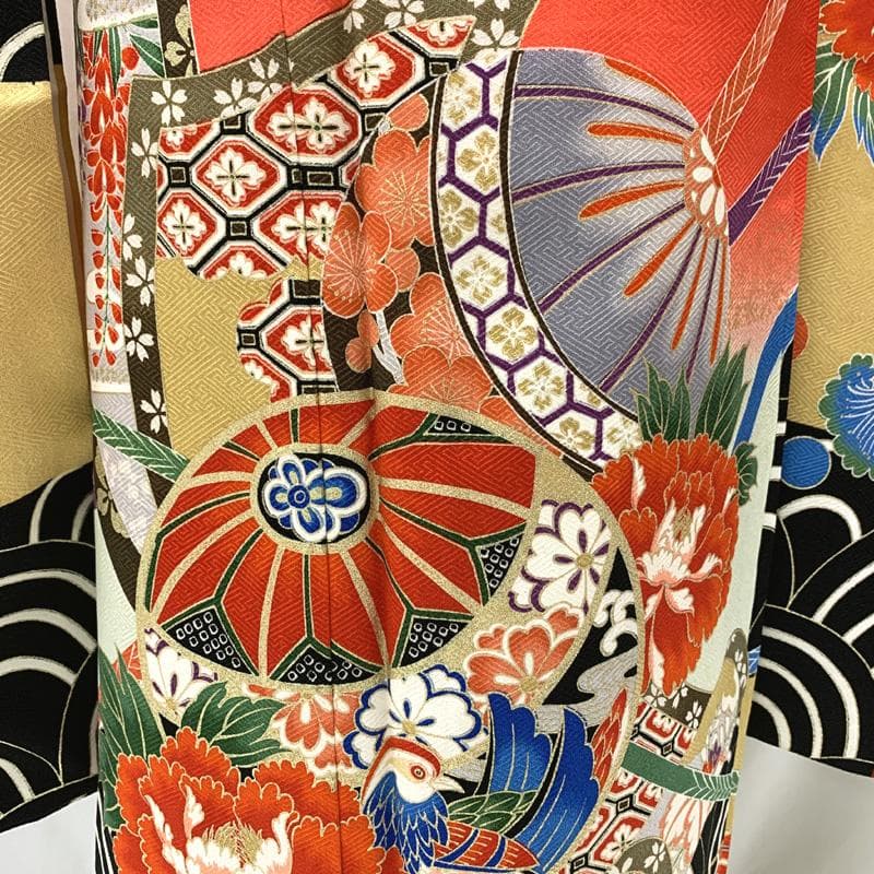406ag58□七五三 七歳 女児 着物&袋帯 金彩 毬 青海波文□状態良好