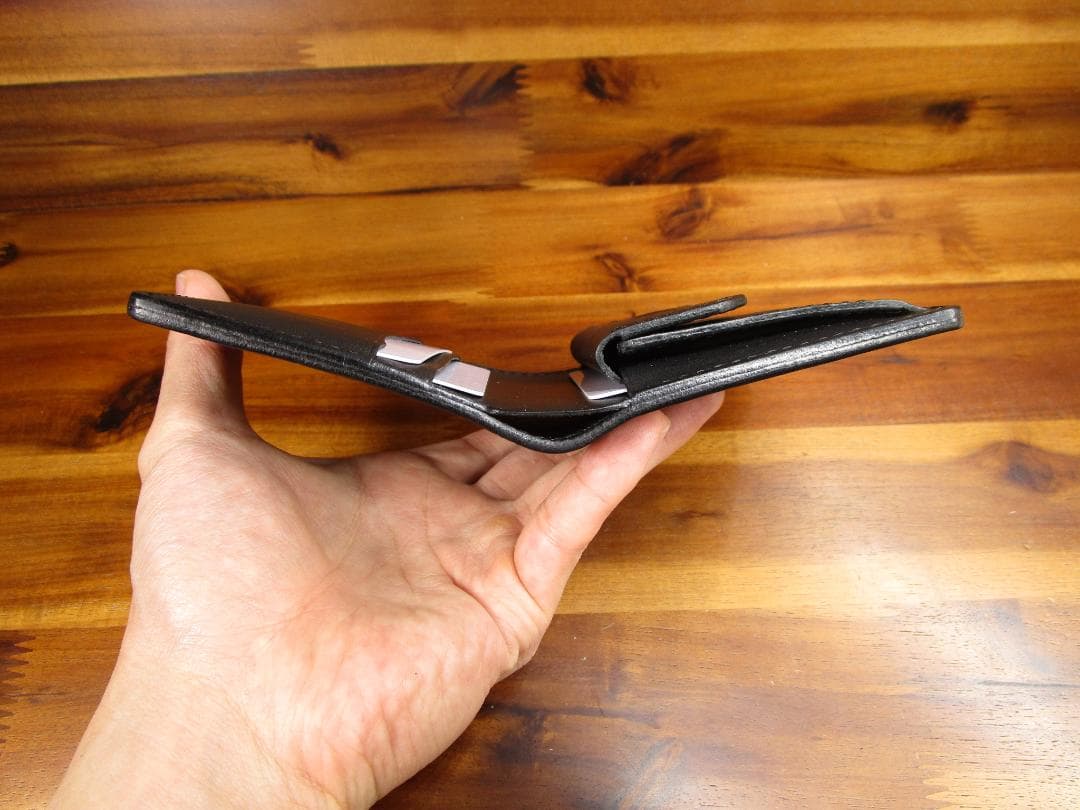 コンパクト財布 イタリアンレザー 黒 二つ折り 日本製 ミニ財布 ミニマル