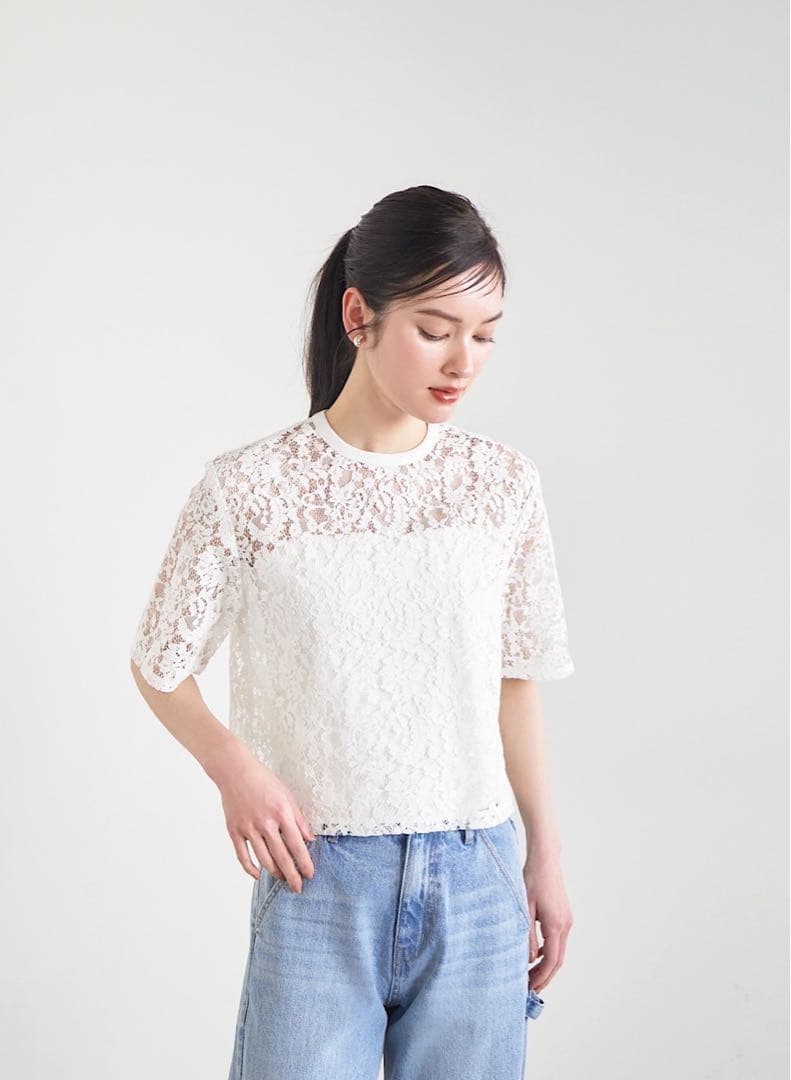 ルーニィ　完売　美品　【佐藤佳菜子さんコラボ】クロップドレースブラウス