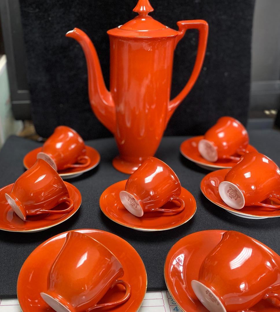 ☆オールドノリタケ 朱色チョコレートセット☆ 良好☆