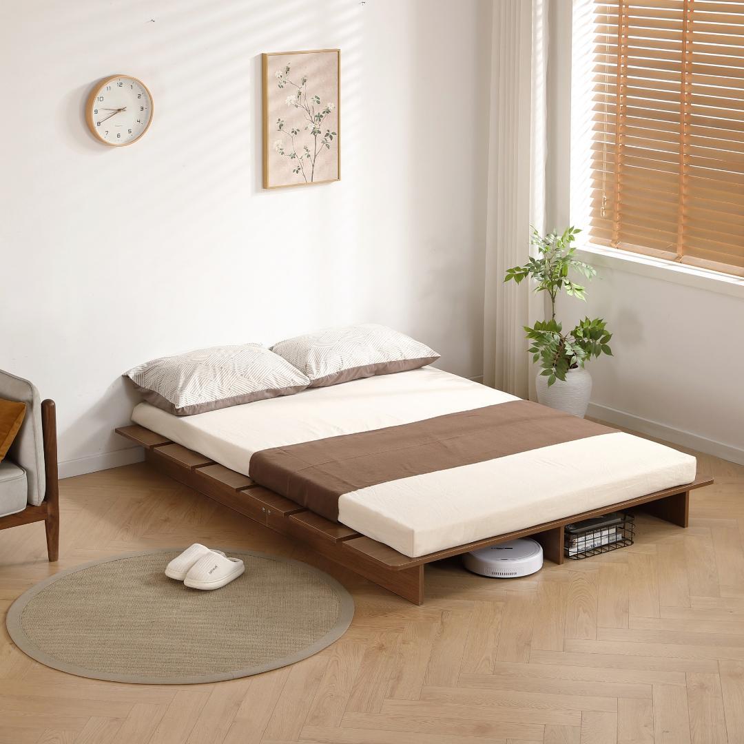 超人気！【幅160cm】木目調 D ベッド ステージベッド 脚付きBrown