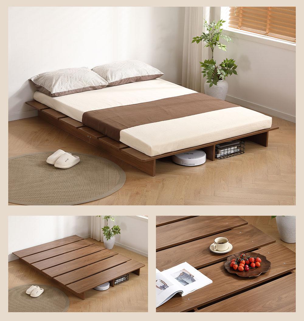 超人気！【幅160cm】木目調 D ベッド ステージベッド 脚付きBrown