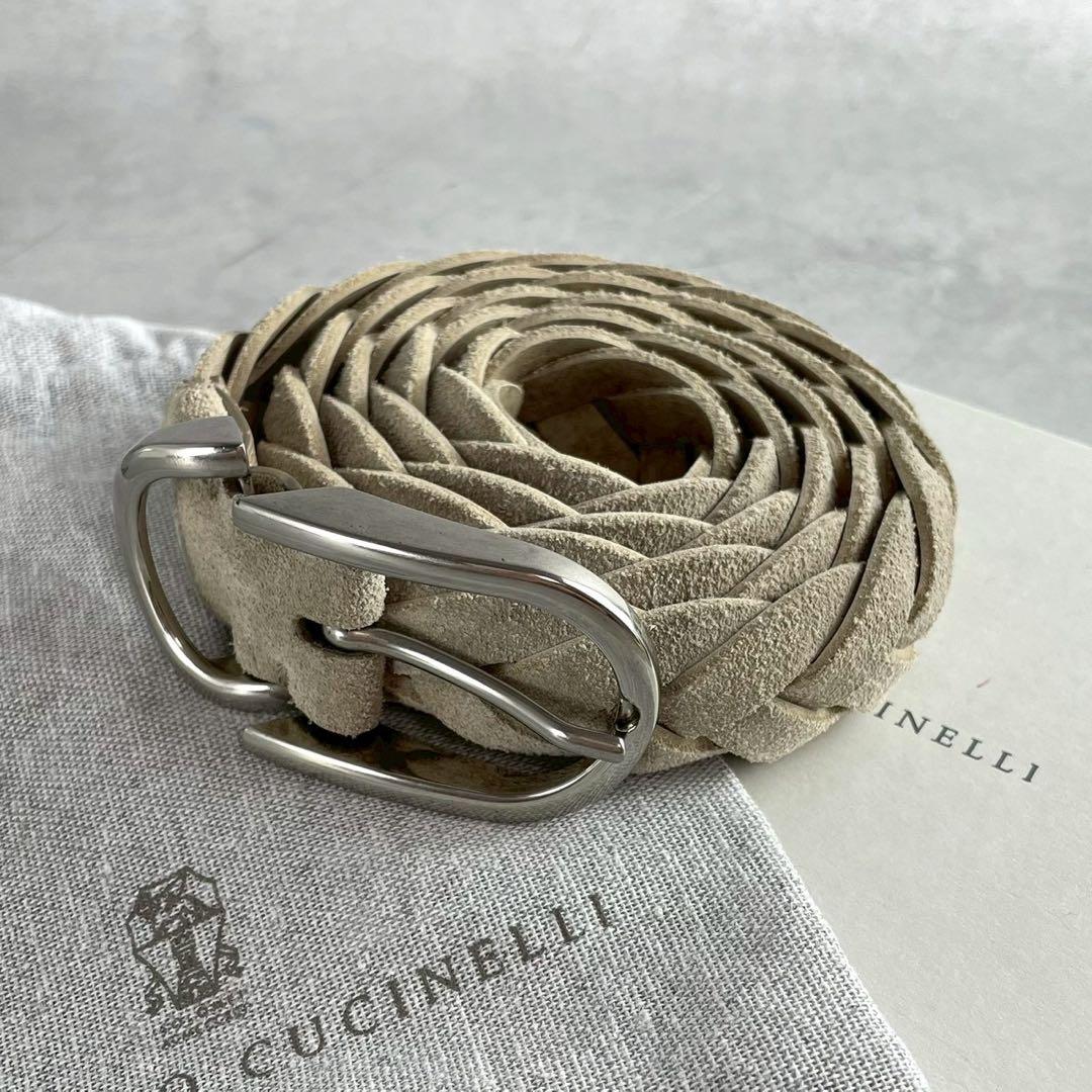 【美品/付属品完備】ブルネロクチネリ レザー ベルト スエード ベージュ系