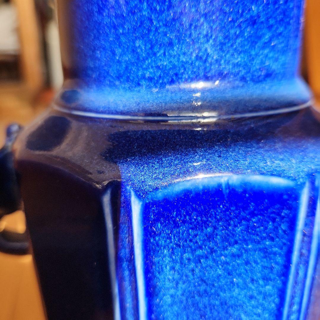 清朝瑠璃8面取り蜻蛉耳付き花入れ