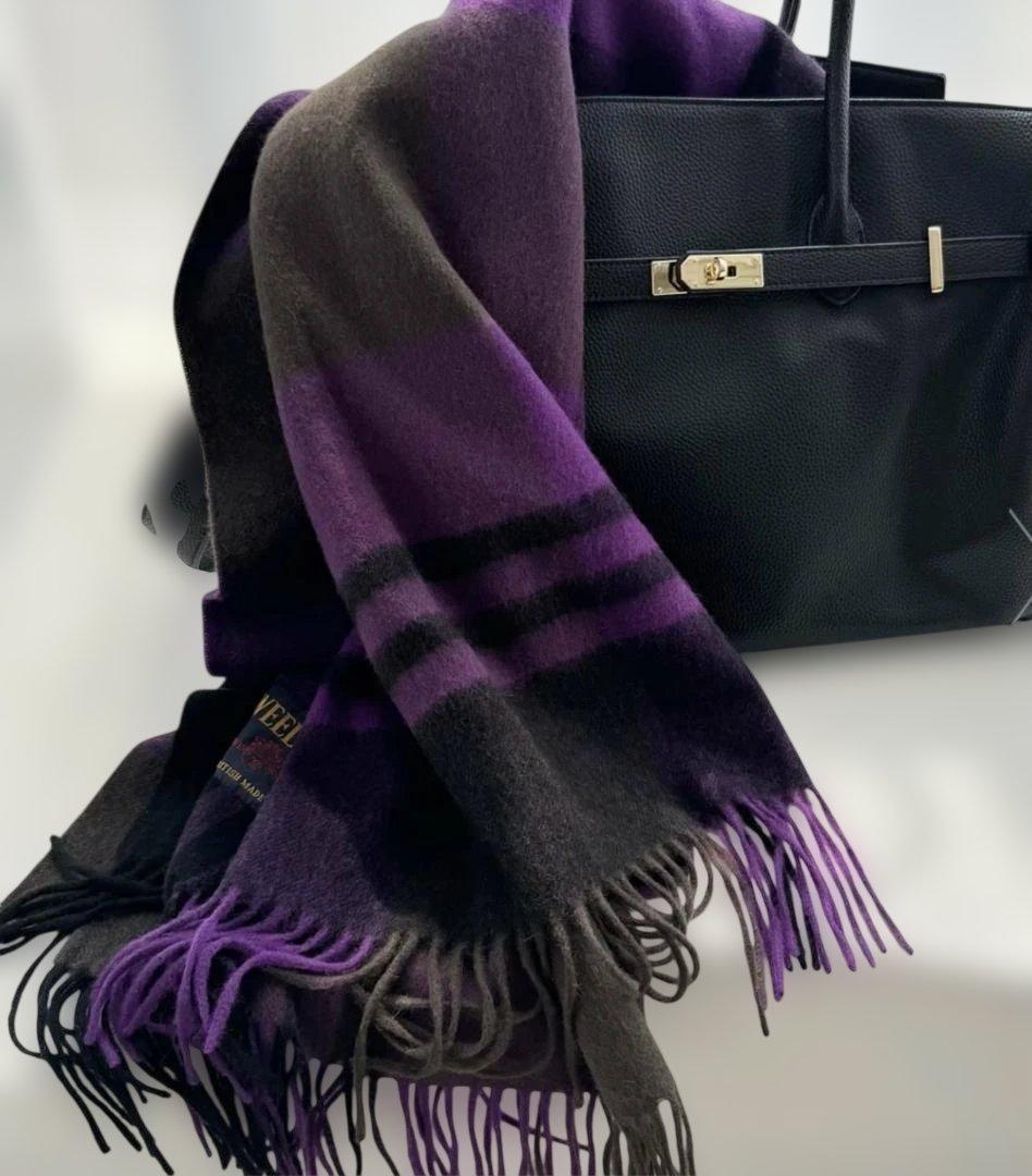 【TWEEDMILL/ツイードミル】 大判チェックストール パープルC