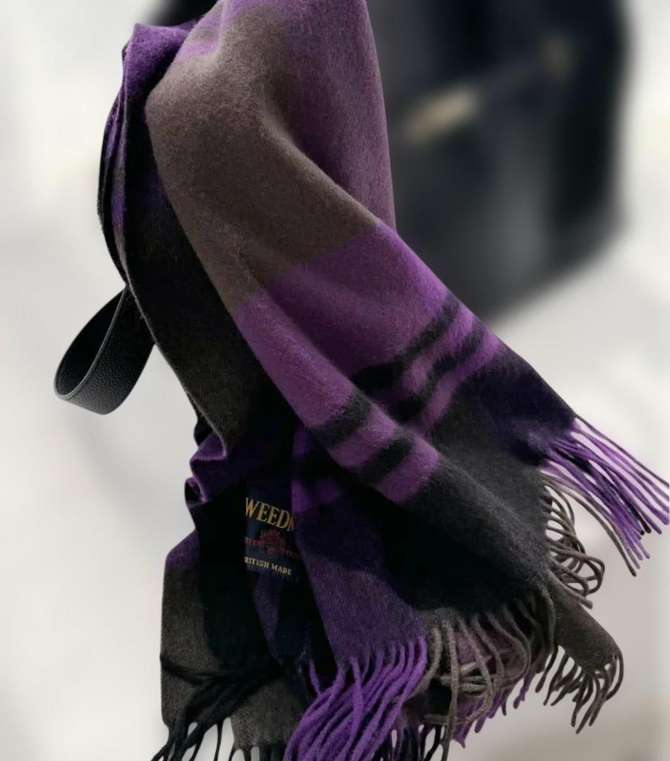 【TWEEDMILL/ツイードミル】 大判チェックストール パープルC