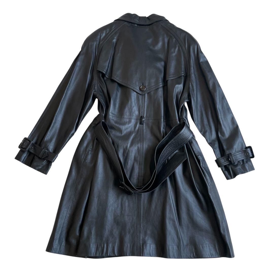 ユキ ベルファム 羊革 ラムレザー トレンチコート ベルトデザイン仕様 ブラック