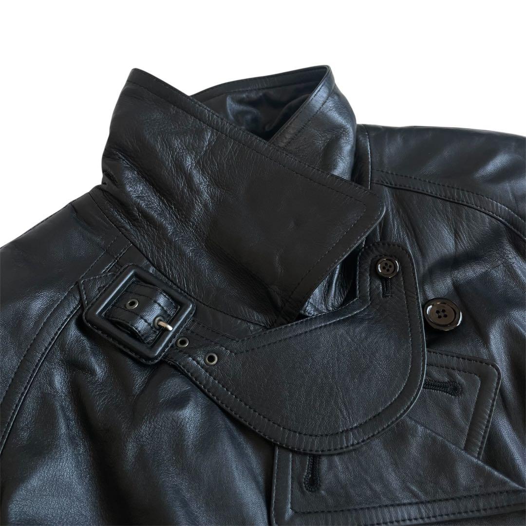 ユキ ベルファム 羊革 ラムレザー トレンチコート ベルトデザイン仕様 ブラック