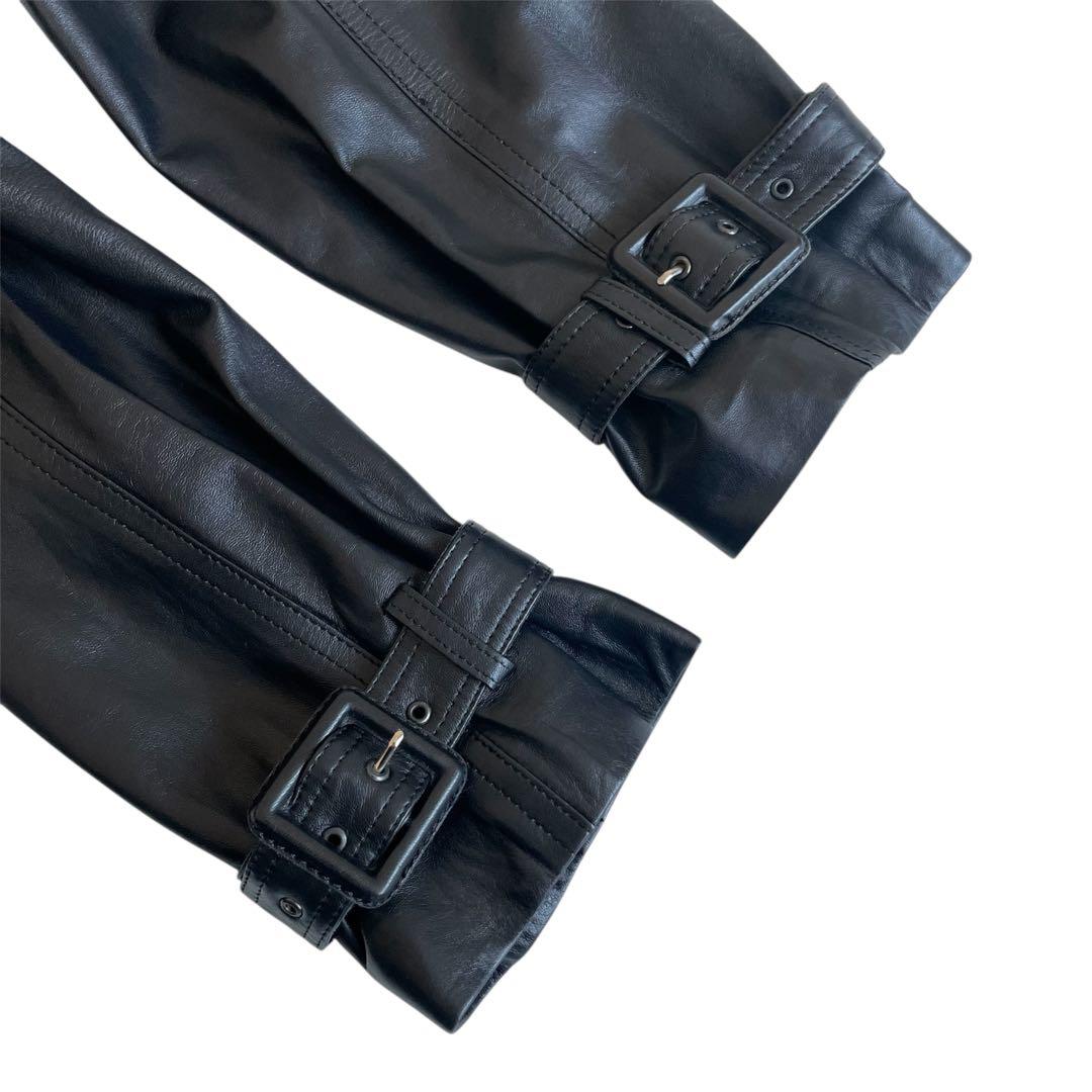 ユキ ベルファム 羊革 ラムレザー トレンチコート ベルトデザイン仕様 ブラック