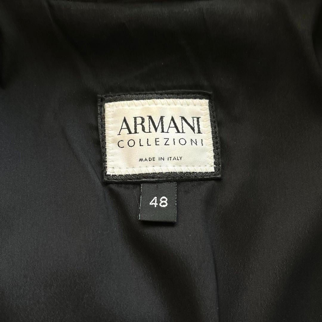 美品 アルマーニコレツィオーニ キルティング ラムレザー ブルゾン 黒 48