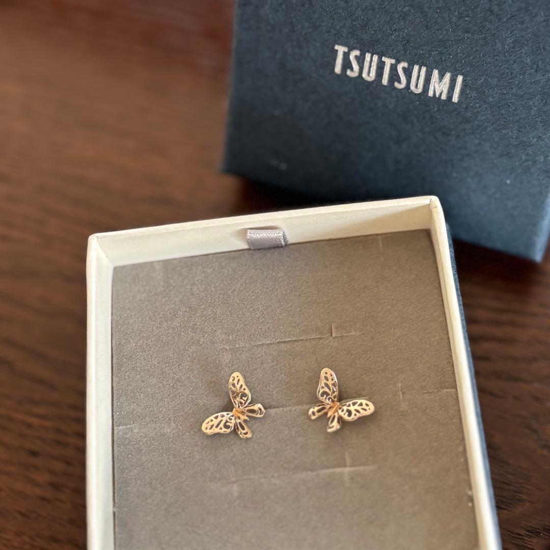 TSUTSUMI K10 YG 蝶のピアス　透かし模様　試着のみ