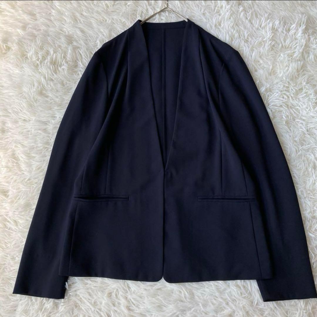 【美品】 グリーンレーベルリラクシング ノーカラー パンツスーツ ネイビー 42