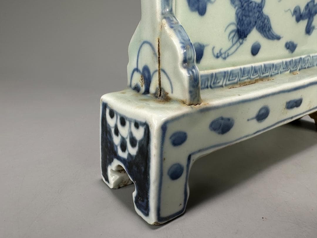 中国美術　明〜清時代　青花龍文硯屏　置物　時代　古物　唐物