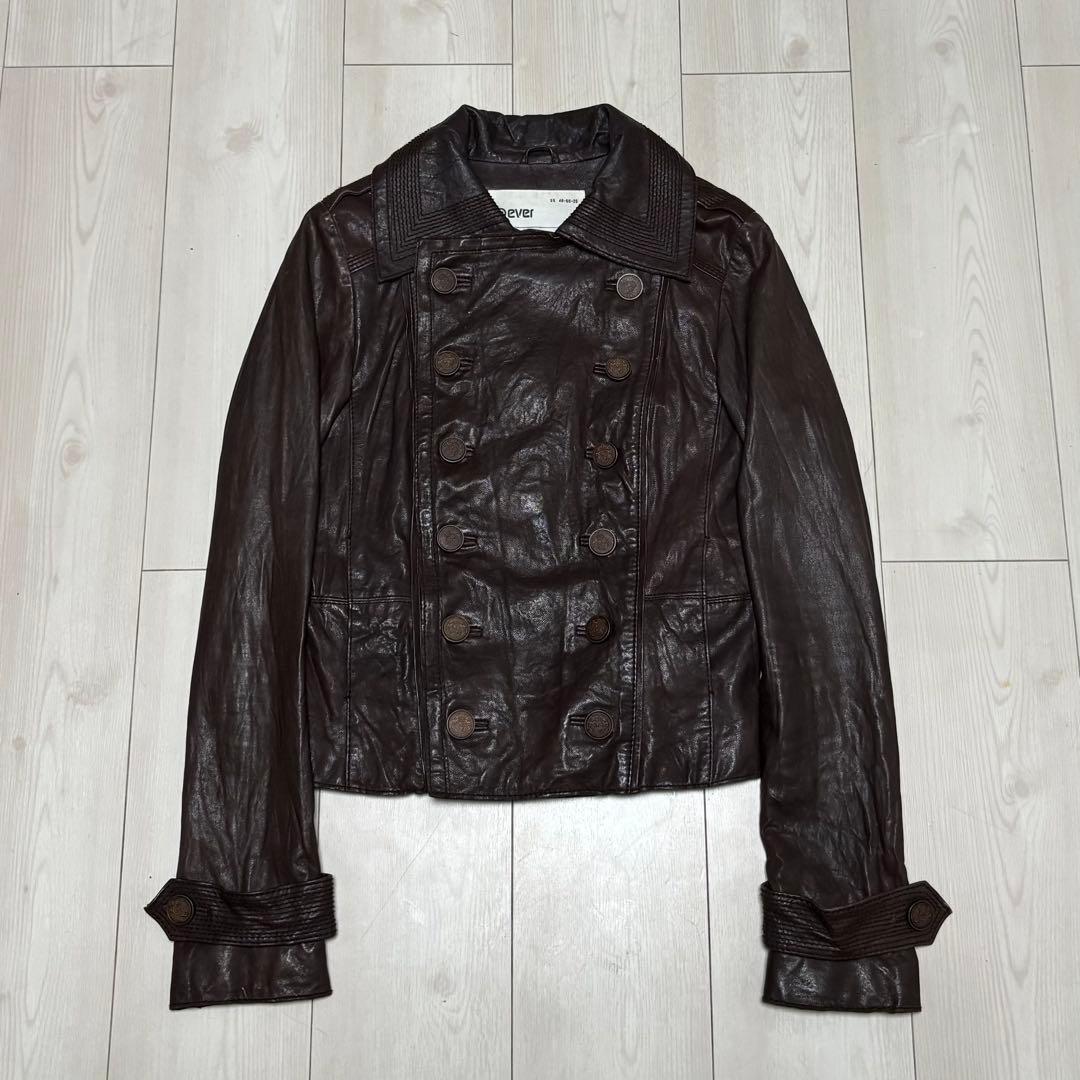 00s Archive ブラウン レザー ナポレオンジャケット 本革