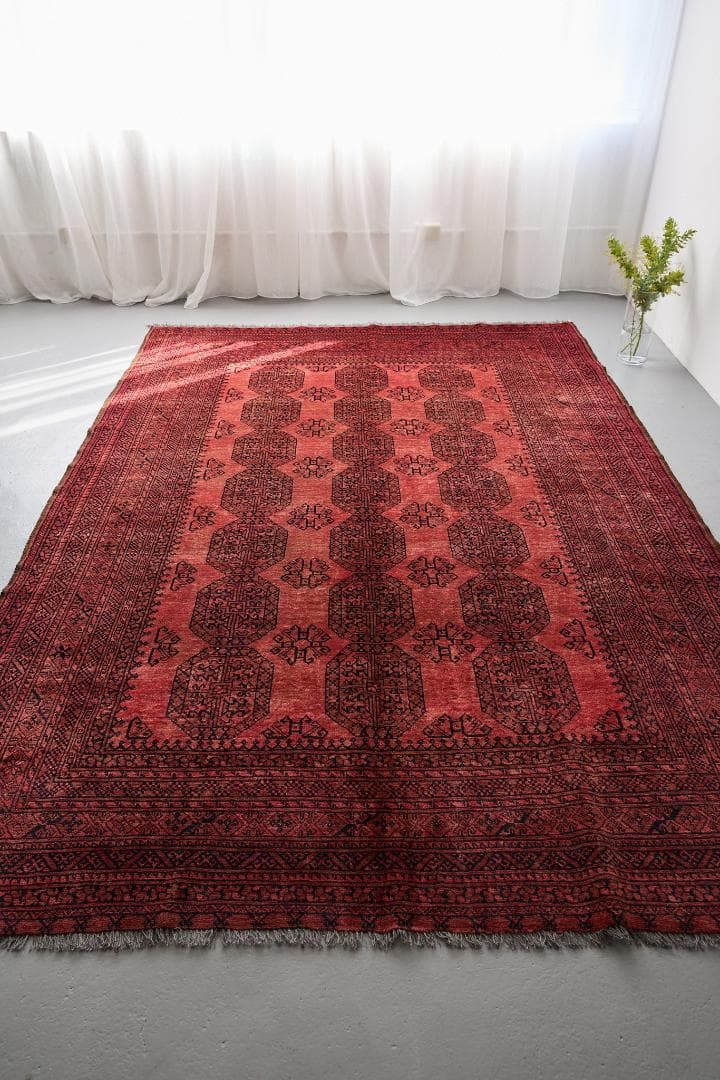 大型ヴィンテージラグ　トライバルラグ　アフガニスタン産（274×198cm）赤